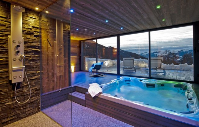 Chalet individuel luxe avec jacuzzi intérieur, sauna, salles de