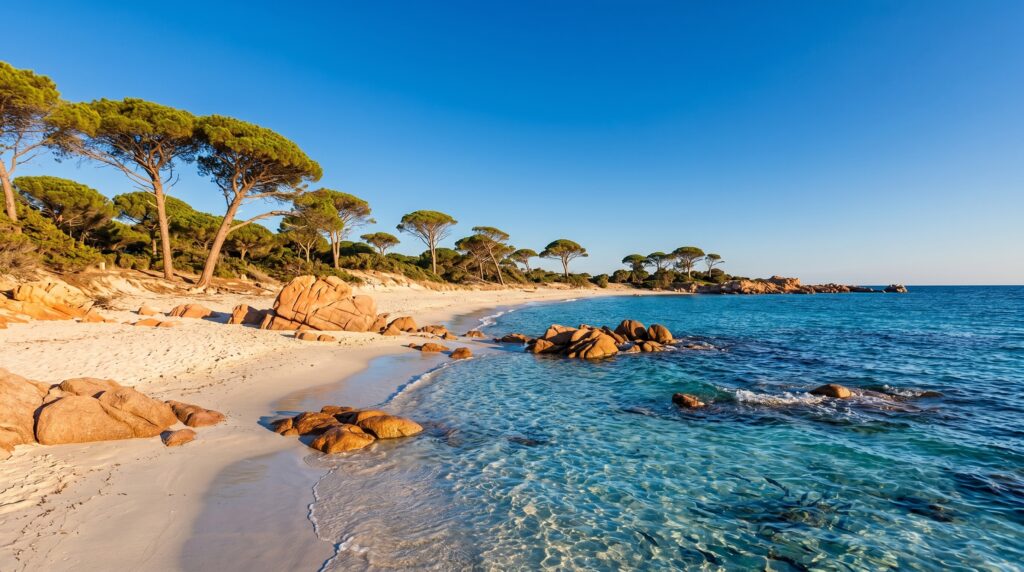 Palombaggia : 2km de sable blanc, pins parasols et porphyre rouge à Porto-Vecchio
