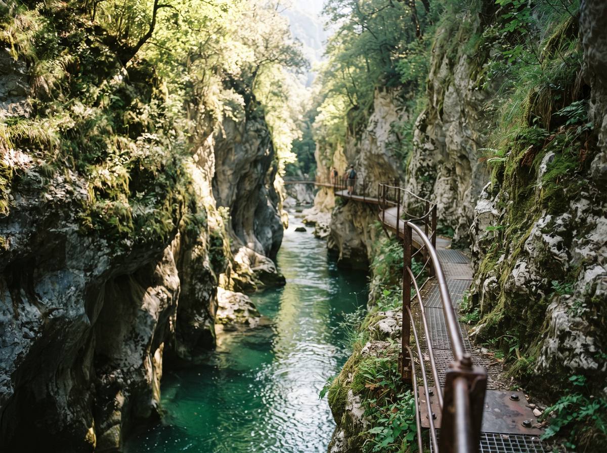 Passerelle des gorges du Fier au-dessus de la rivière