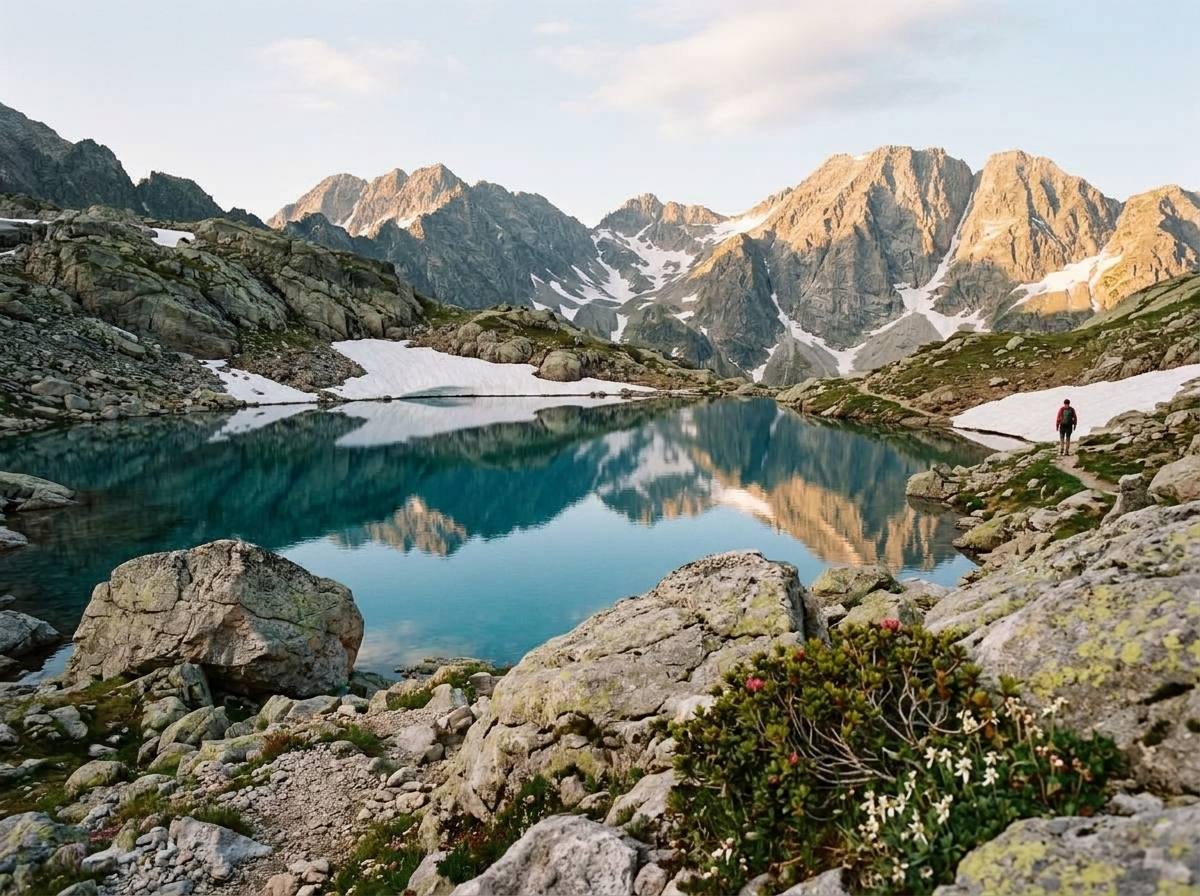 Alpine lake facing the Chamonix needles