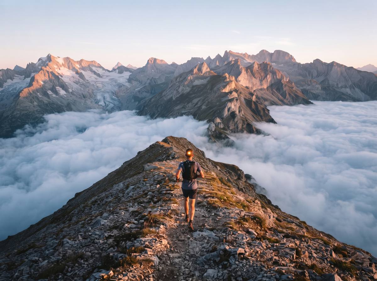 Trail running at dawn on Chamonix trails