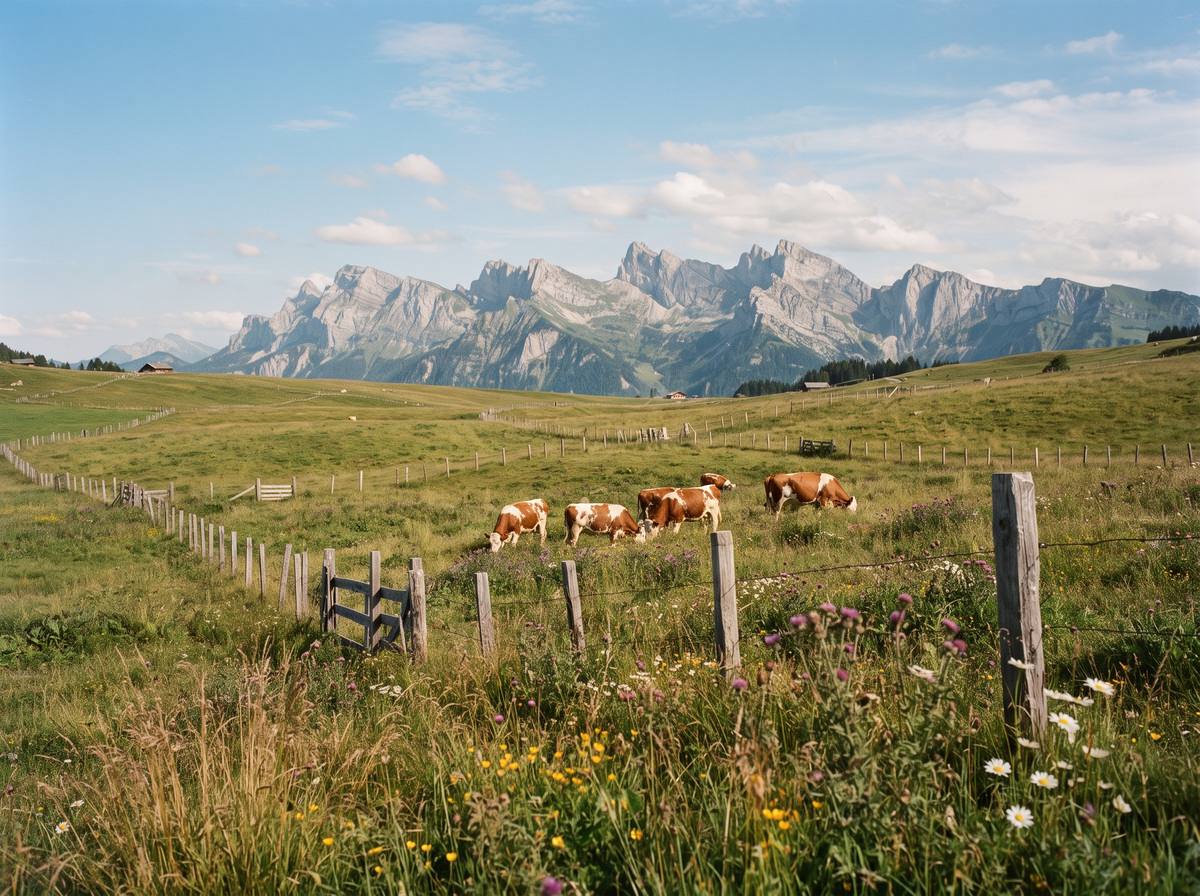 Alpine pastures of the Beauregard plateau facing the Aravis chain