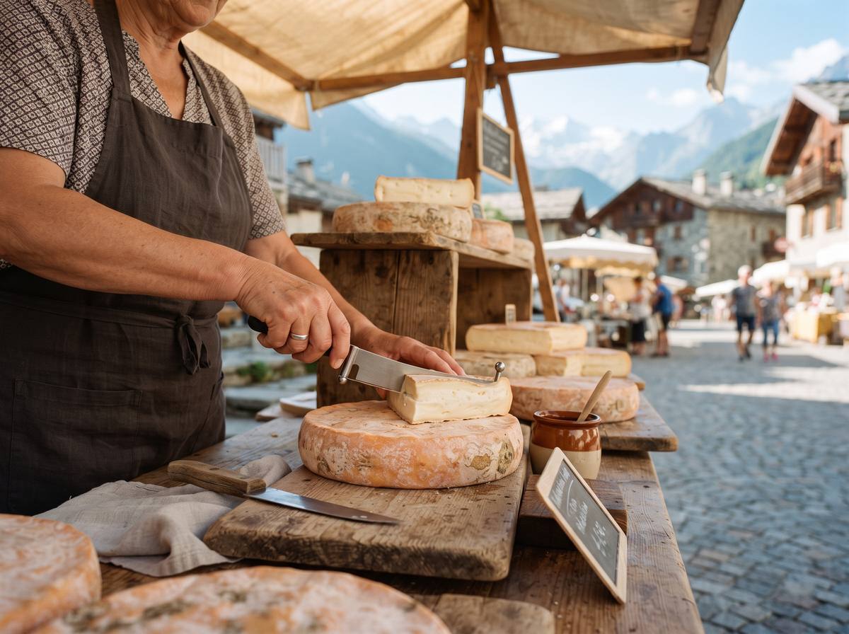 Farmhouse reblochon stall at an Aravis market