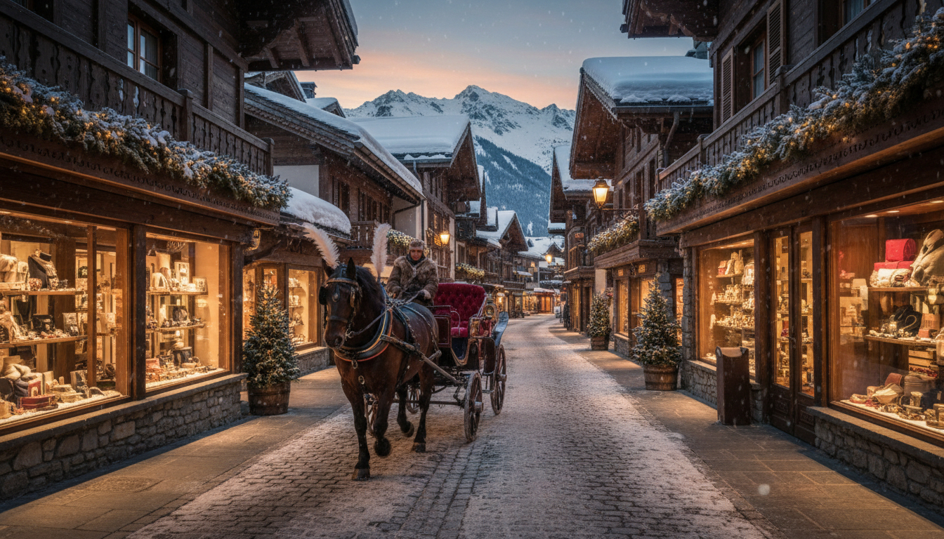 Calèche dans le village de Megève