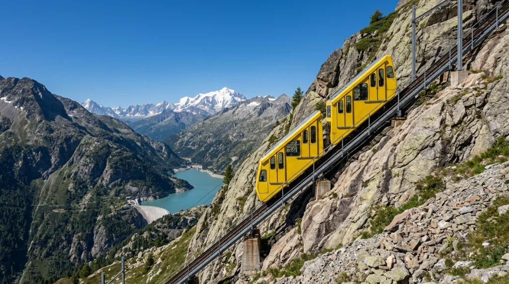 VerticAlp Emosson: funicular at 87%, scenic train and dam
