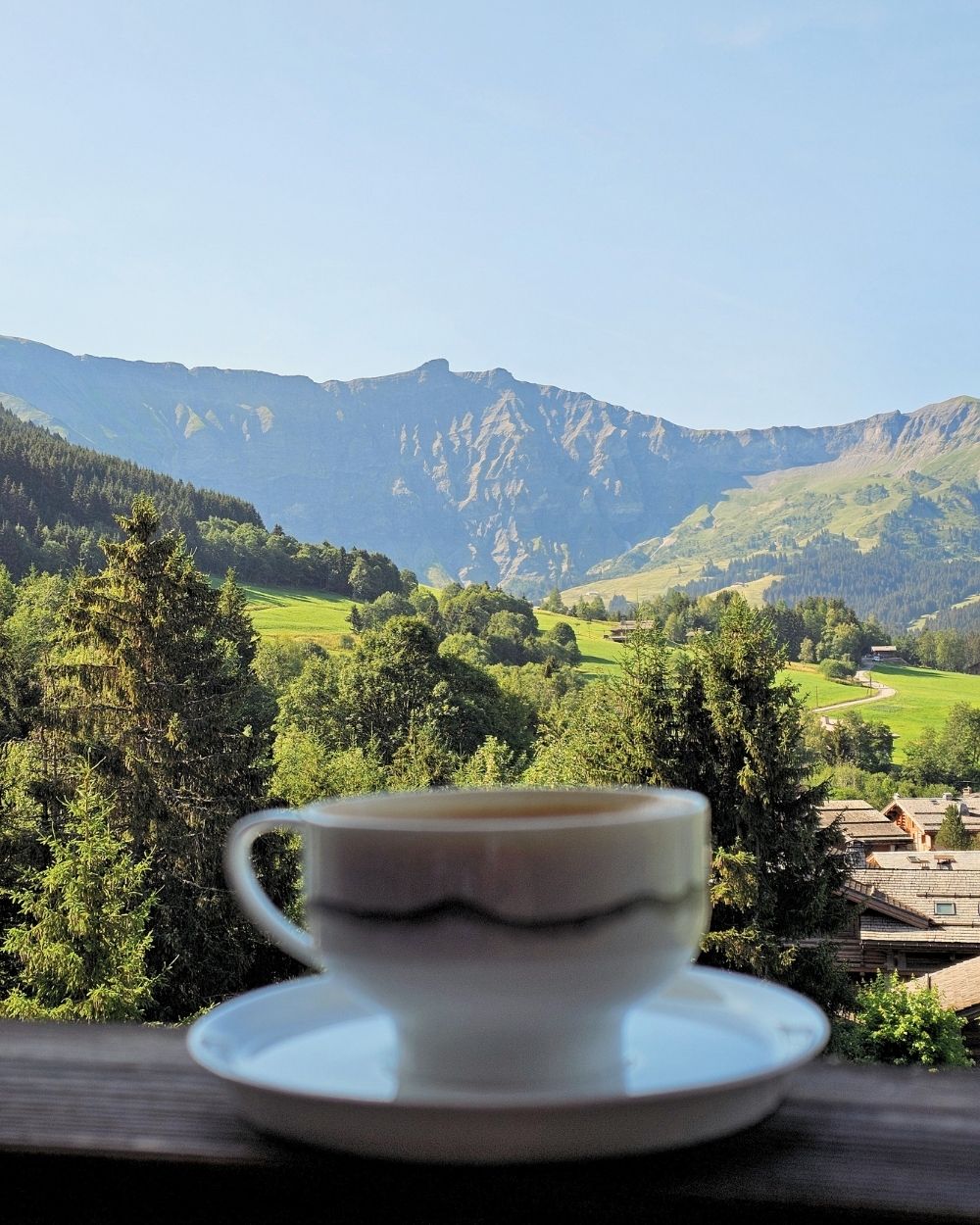 Une belle matinée d'été au @fsmegeve ☀️ 🥐 Commencer la journée avec un petit-déjeuner en terrasse 💦 Nager face aux monta